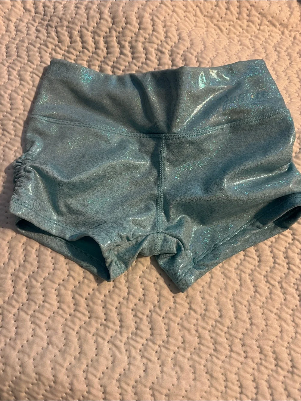 Justice Shimmer Athletic Shorts in Aqua